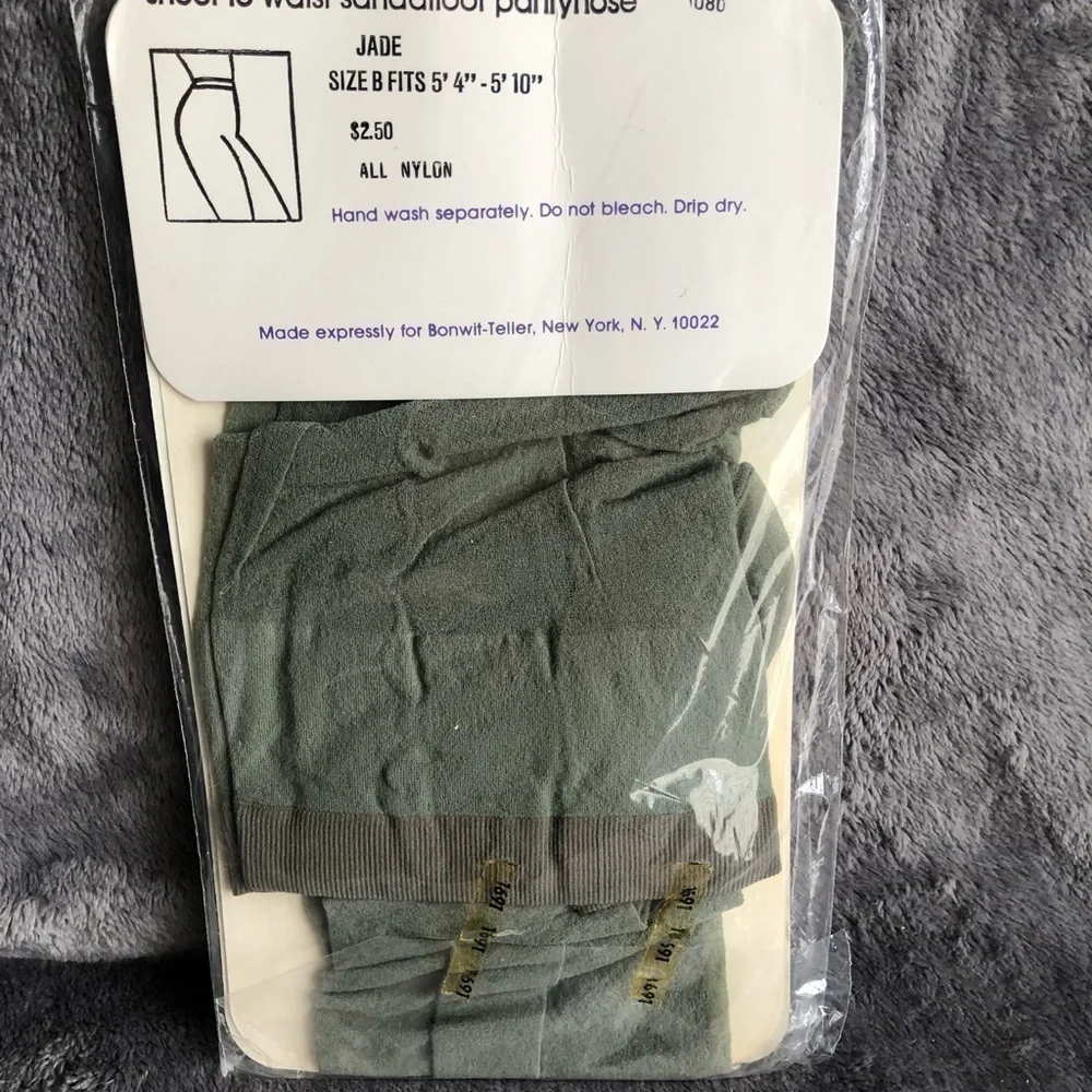 Bontell‎  Deluxe Bonwit Teller sheer  waist sandal foot pantyhose Jade size B